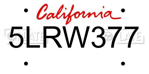 5LRW377 California License Plate