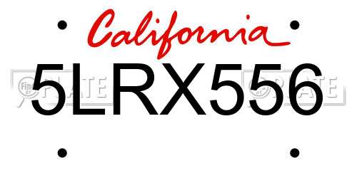 5LRX556 California License Plate