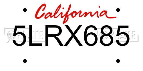 5LRX685 California License Plate