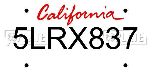 5LRX837 California License Plate