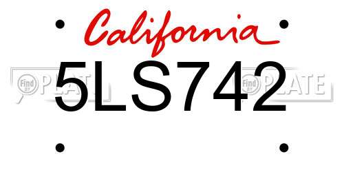 5LS742 California License Plate