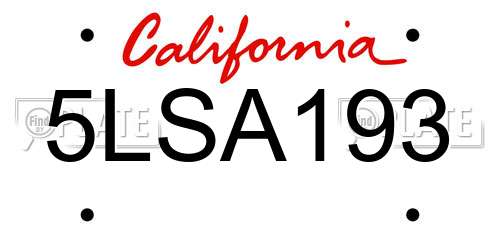 5LSA193 California License Plate
