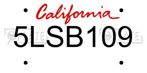 5LSB109 California License Plate