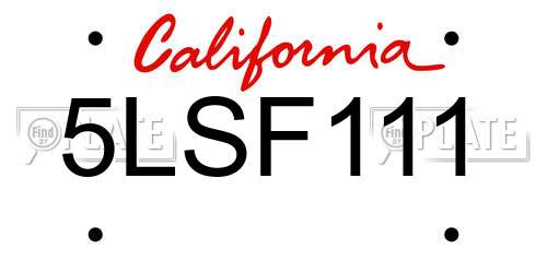 5LSF111 California License Plate