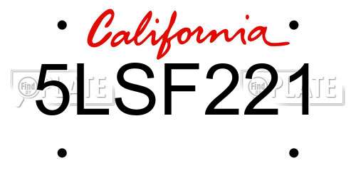 5LSF221 California License Plate