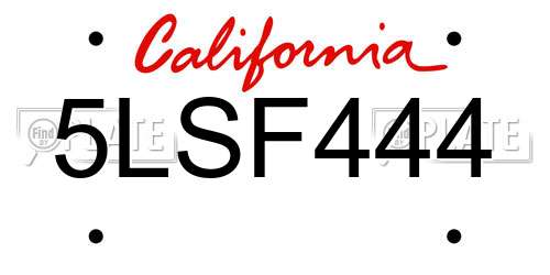 5LSF444 California License Plate