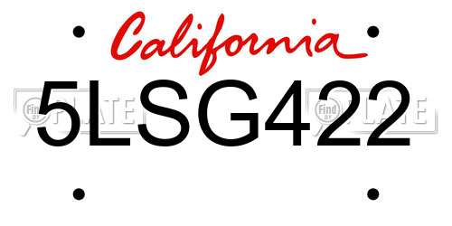 5LSG422 California License Plate