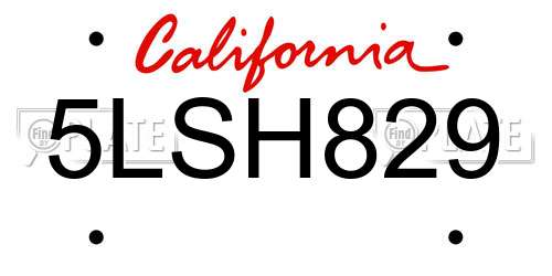 5LSH829 California License Plate