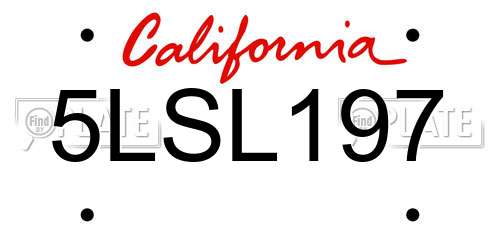 5LSL197 California License Plate