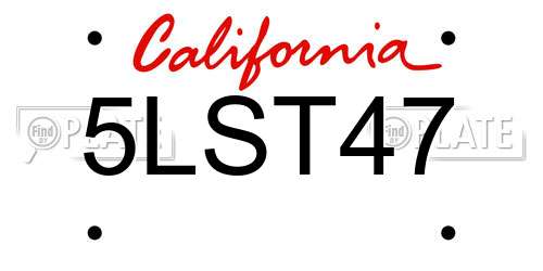 5LST47 California License Plate