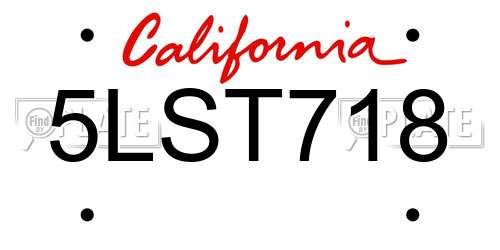 5LST718 California License Plate