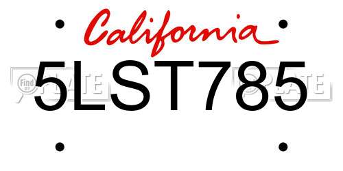 5LST785 California License Plate