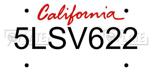 5LSV622 California License Plate