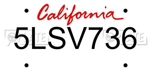 5LSV736 California License Plate
