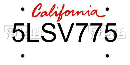 5LSV775 California License Plate