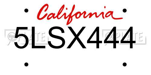 5LSX444 California License Plate