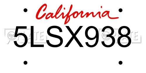 5LSX938 California License Plate