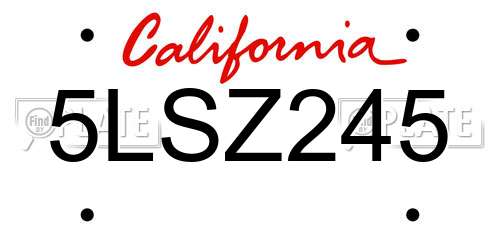 5LSZ245 California License Plate