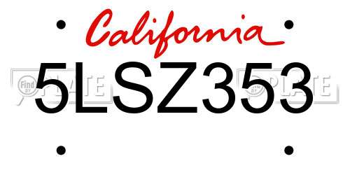 5LSZ353 California License Plate