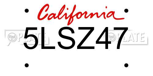 5LSZ47 California License Plate