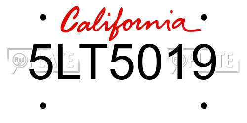 5LT5019 California License Plate