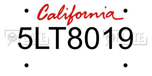 5LT8019 California License Plate