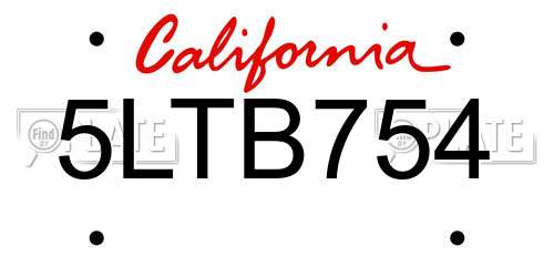 5LTB754 California License Plate