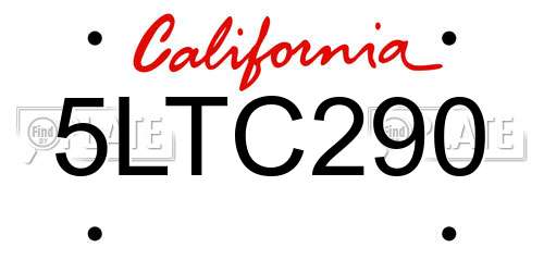 5LTC290 California License Plate
