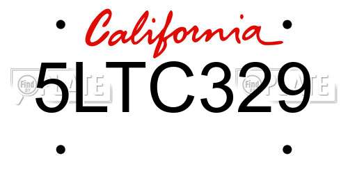5LTC329 California License Plate
