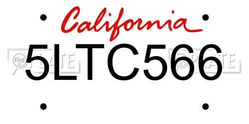5LTC566 California License Plate