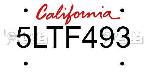 5LTF493 California License Plate