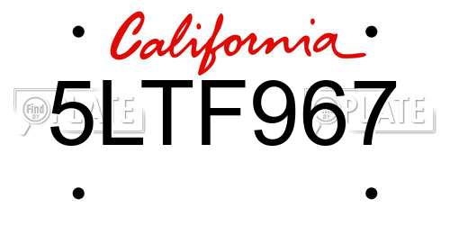 5LTF967 California License Plate