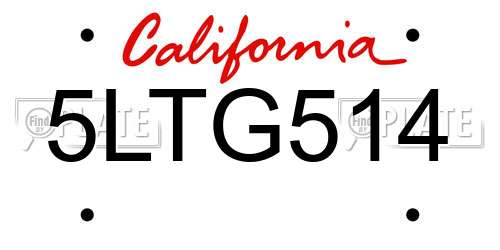 5LTG514 California License Plate