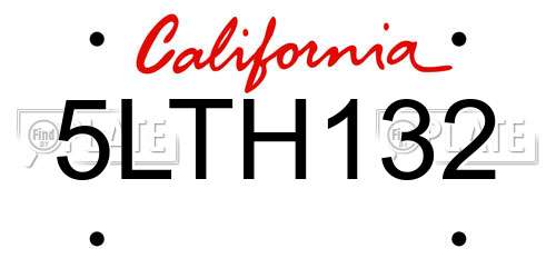 5LTH132 California License Plate