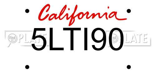 5LTI90 California License Plate