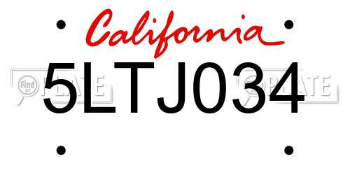 5LTJ034 California License Plate