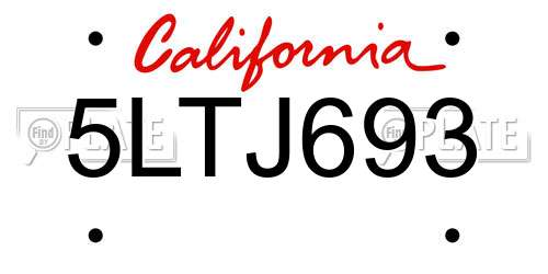 5LTJ693 California License Plate