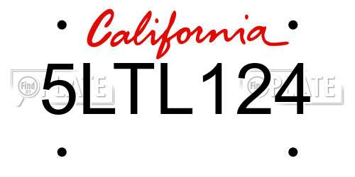5LTL124 California License Plate