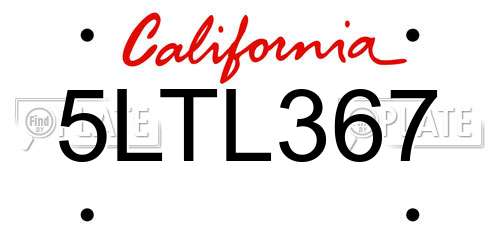 5LTL367 California License Plate