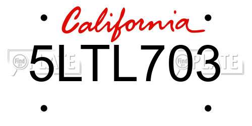 5LTL703 California License Plate