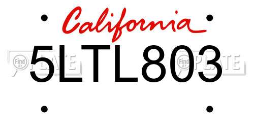 5LTL803 California License Plate