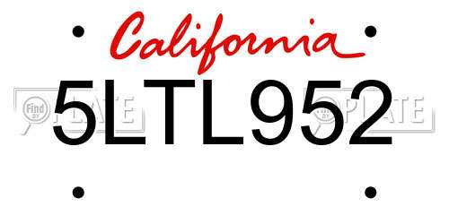 5LTL952 California License Plate