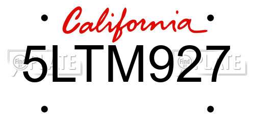 5LTM927 California License Plate