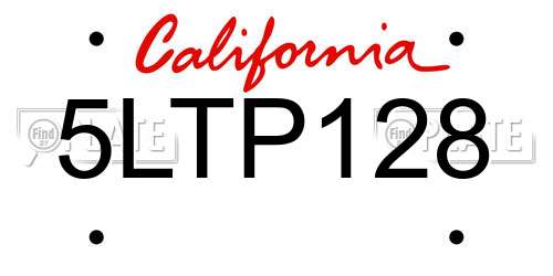 5LTP128 California License Plate