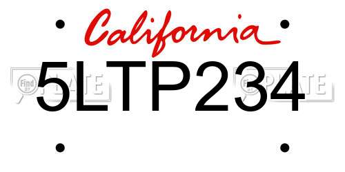 5LTP234 California License Plate