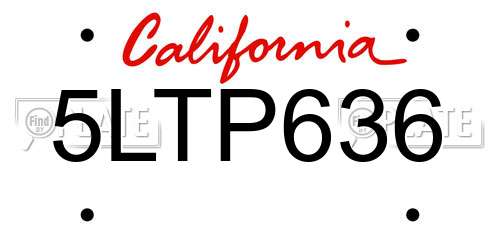 5LTP636 California License Plate