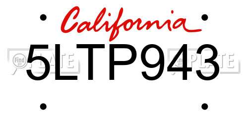 5LTP943 California License Plate