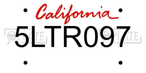 5LTR097 California License Plate