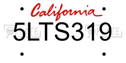 5LTS319 California License Plate