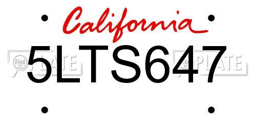 5LTS647 California License Plate
